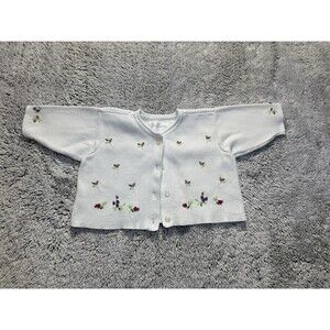 Vtg Gymboree 1998 Rainbow Tag‎ Floral Embroidered White Cardigan Sweater 0-3m